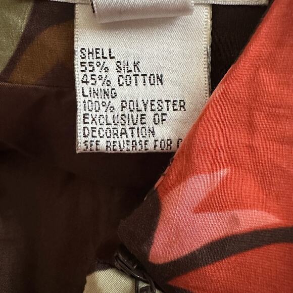 Talbots Silk Full Skirt Brown Embellished Embroidered Coral Floral Academia Twee - Picture 6 of 6